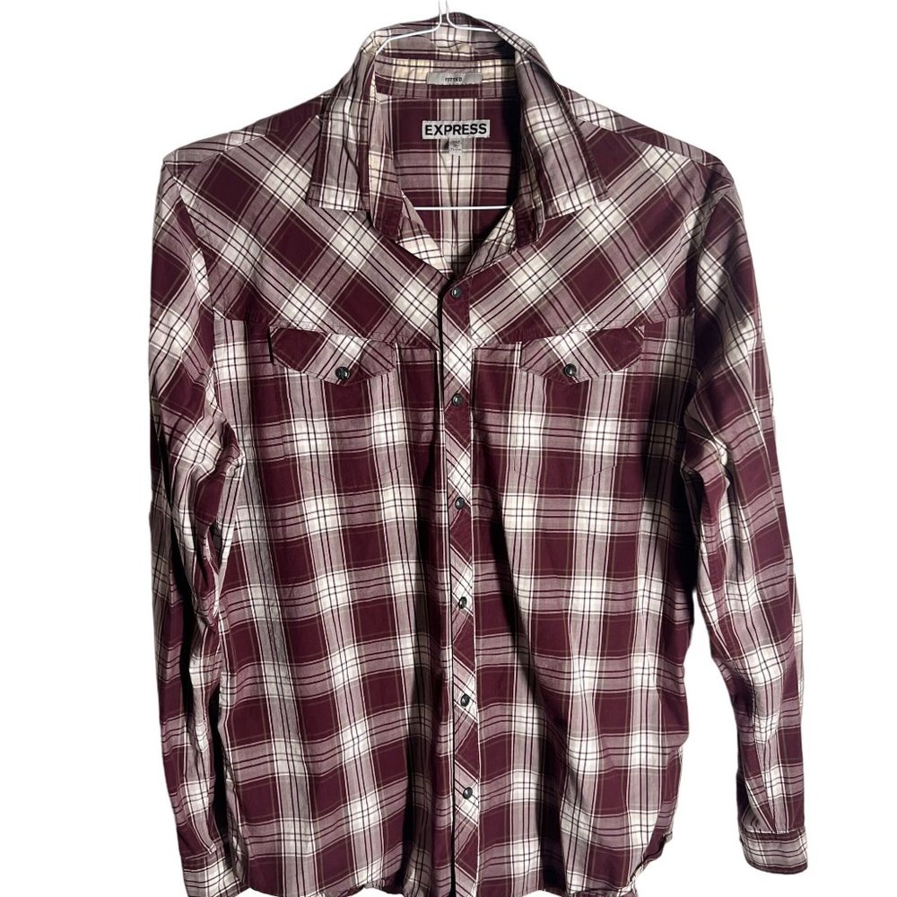 Mens Express Shirt Sz XL Plaid WesternPearl Snap fitted